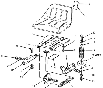 Seat And Support Diagram and Parts List for 1320 147008-207400-130232100-131232F100-139232100 Cub Cadet Lawn Tractor